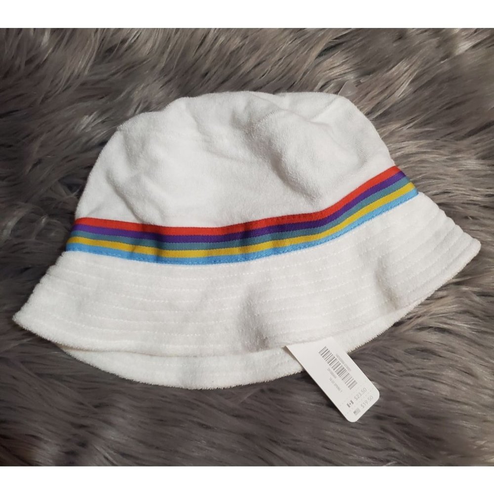 NEW NWT Gymboree Girls M/L Medium Large White Rainbow Stripe Kids Bucket Hat
